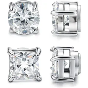 2 Pairs Stainless Steel Magnetic Stud Earrings for Men Women Non-piercing CZ Hypoallergenic 5-8MM Easy To Wear Strong Magnet Design