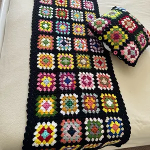 Crochet Granny Square Throw with Billow - Colorful Handmade Blanket for Home Decor