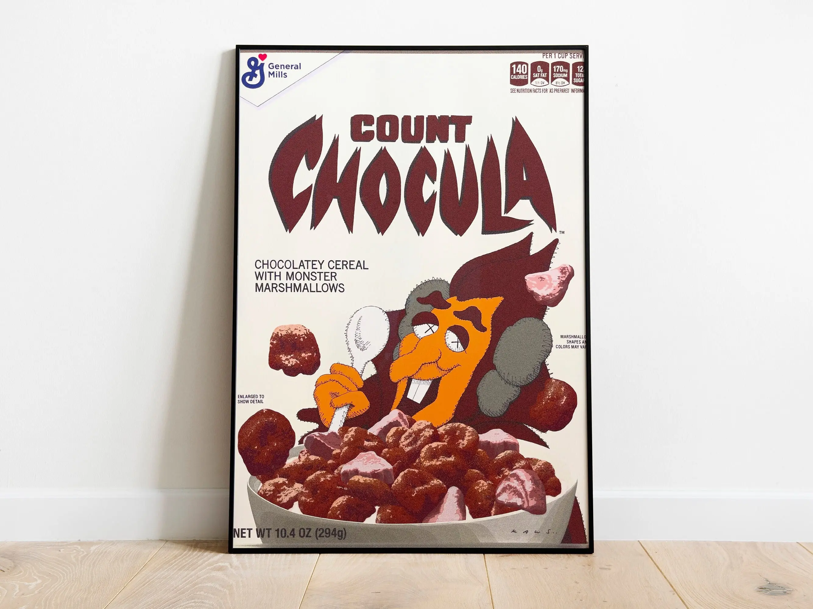 Monster Mash Kaws "Count Chocula" Cereal Box Poster, Halloween Cartoon Wall Art, Retro Breakfast Cereal Vampire Gift, Kaws Exhibition Poster