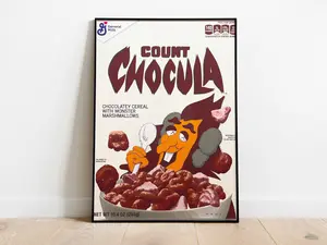 Monster Mash Kaws "Count Chocula" Cereal Box Poster, Halloween Cartoon Wall Art, Retro Breakfast Cereal Vampire Gift, Kaws Exhibition Poster