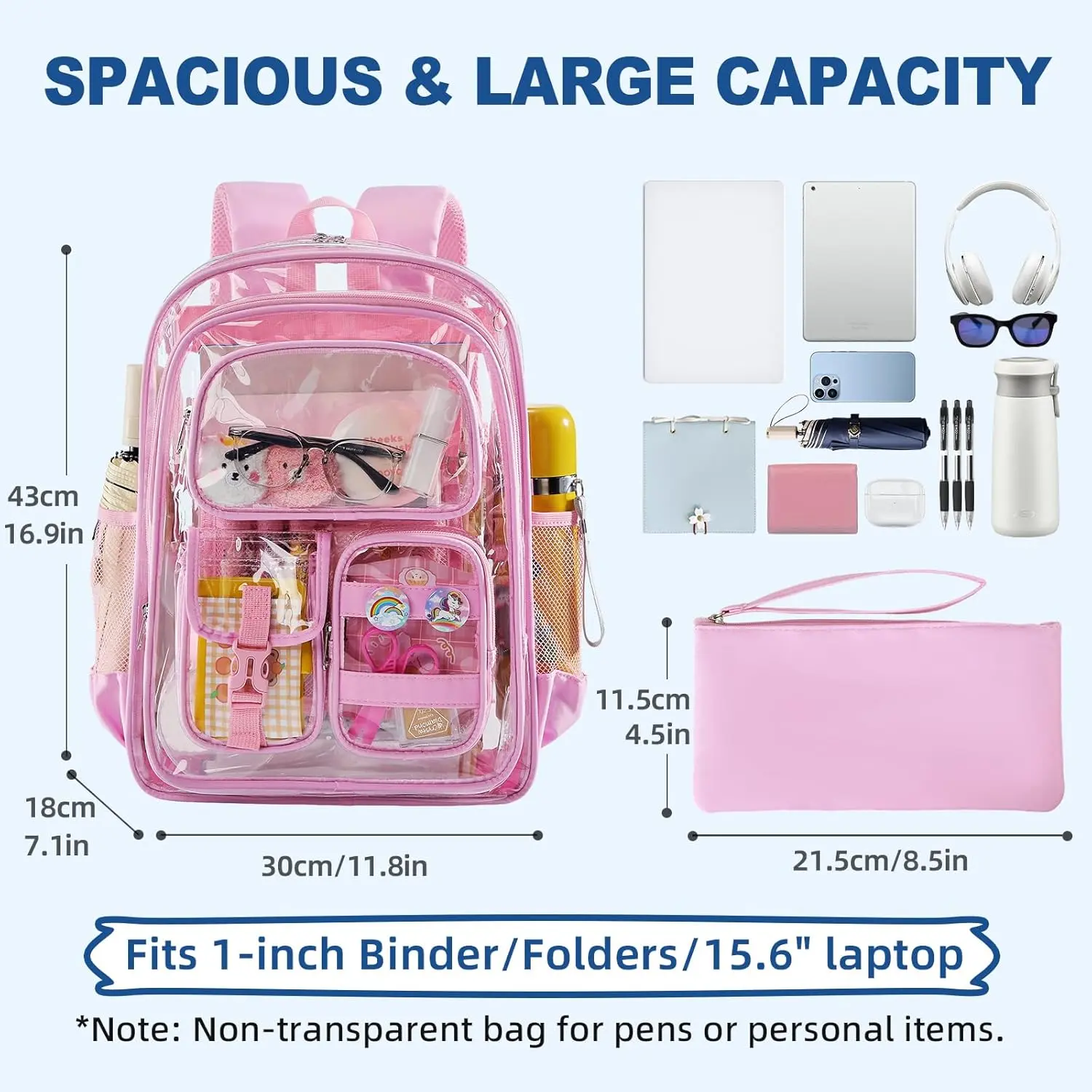 Clear Backpack School,Heavy Duty PVC Transparent Bookbag Stadium Events, Girls See Through  Pack Fits 15.6 inch Laptop Women Work Travel