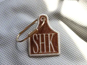 Personalized Tooled Leather Key Chain. Custom Initial Bag Tag. Western Keychain. Key Ring accessory. Gift Idea For Her.