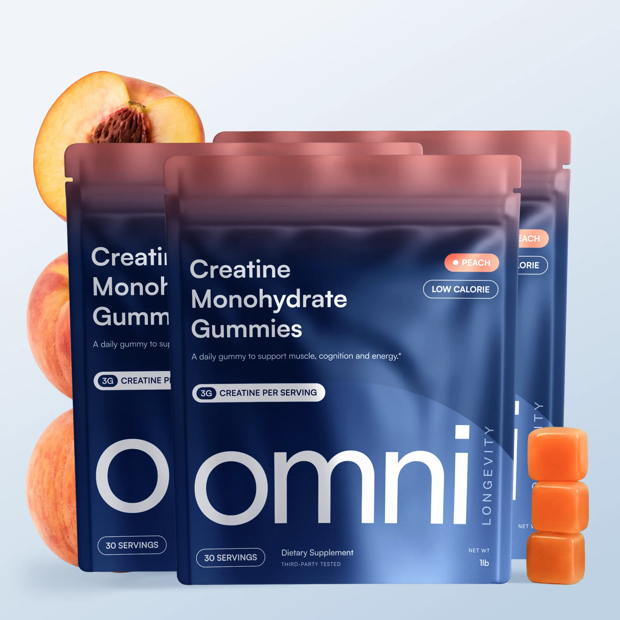 OMNI Creatine Monohydrate Gummies 3-Pack - 3000mg Creatine per Gummy - Supports Muscle Growth & Recovery - Watermelon & Peach Flavor - Natural Fuel Supplements
