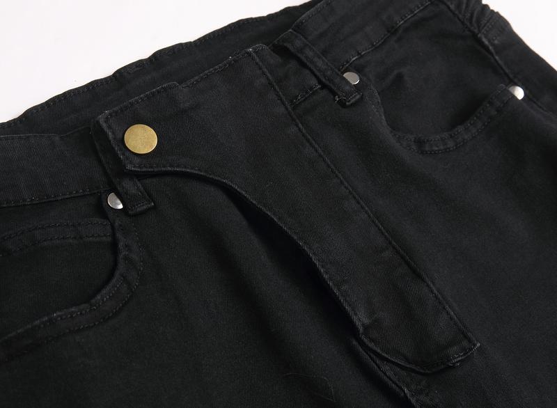 Men's Slim Fit Biker Jeans Ripped & Distressed Moto Denim Pants 100% Cotton Solid Black Color for Stylish Riders