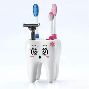 Creative Toothbrush Holder, 1 Count Cute Tooth Shaped Toothbrush Storage Rack, Bathroom Accessories for Home Dormitory Hotel Salon, Bathroom Organizer, Home Goods