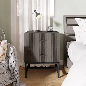 Tribesigns Modern 2-Drawer Striped Nightstand, Wood & Metal End Table for Living Room, Bedroom smart nightstand