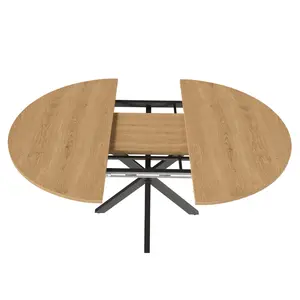 Expandable Dining Tables - Space-Saving Extendable Round Oak Finish Table (43-58 in), Sturdy Carbon Steel Base, Modern Minimalist Furniture for 2-6 People, Small Space Dining Room Kitchen Decor