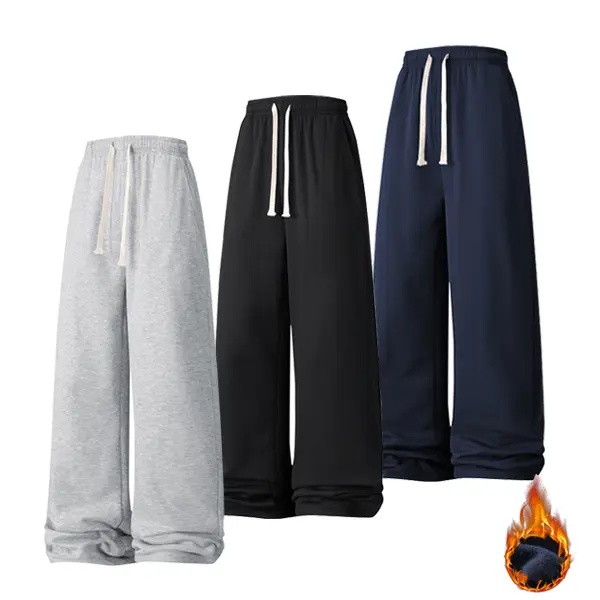 Men's 2-Piece Loose Solid Color Non-Hooded Street Style Soft Comfortable Pants Set, Suitable for Winter Sports, Training, Work & Home Leisure Menswear