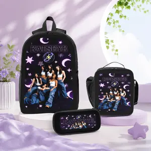 KATSEYE 3PCS Backpack Set Large Capacity Lightweight Pink School Bag with Lunch Box & Pencil Case Travel Daypack for Teen Girls Back to School Graduation Gift