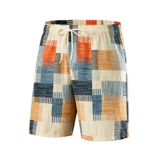Bold Multicolor Men's Summer Shorts Featuring a Dynamic Mix of Beige Orange and Navy Blue Textured Blocks Designed for Standout Style and Easy Breezy Comfort
