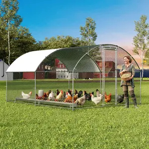 Large Metal Chicken Coop for 10-20 Chickens - Outdoor Walk-in Poultry Run with Waterproof Anti-UV Cover - Secure Spacious Hen House, 12.84 x 9.73 x 6.44 FT