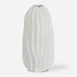 Uttermost Merritt Large Matte White Ceramic Floor Vase with Angular Modern Design for Faux Florals – Indoor or Covered Outdoor Use