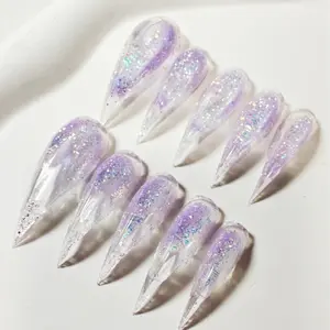 JmDrnails water Dragon Claw glow in the dark Nails 10 Pcs Handmade Acrylic Press on Nails Holographic Glitter Accents | Salon-Quality sparkly desgin Statement Nails