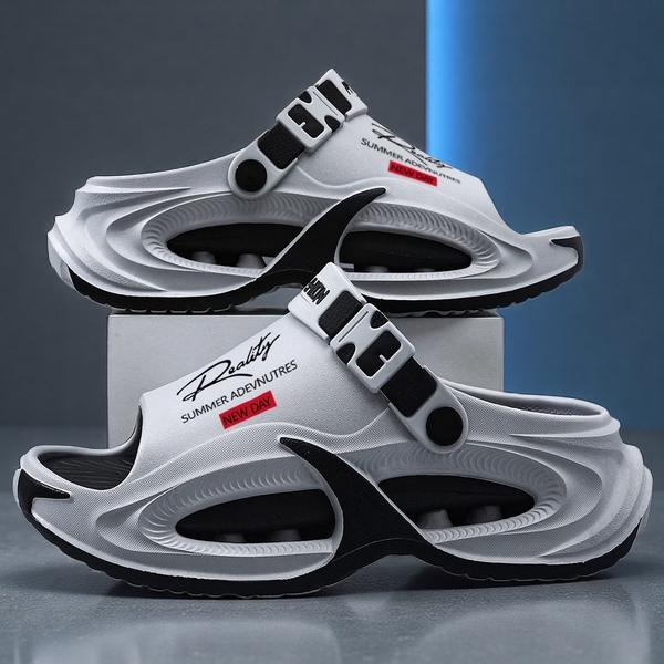 Men's EVA Slide Sandals - Thick Sole, Lightweight Cushioned Walking Shoes, Eva Upper, Waterproof, Slip-Resistant, Breathable, Flexible, Modest Ankle, Easy Slip-On, Casual Street Footwear for Summer Beach, Outdoor Wear, Indoors