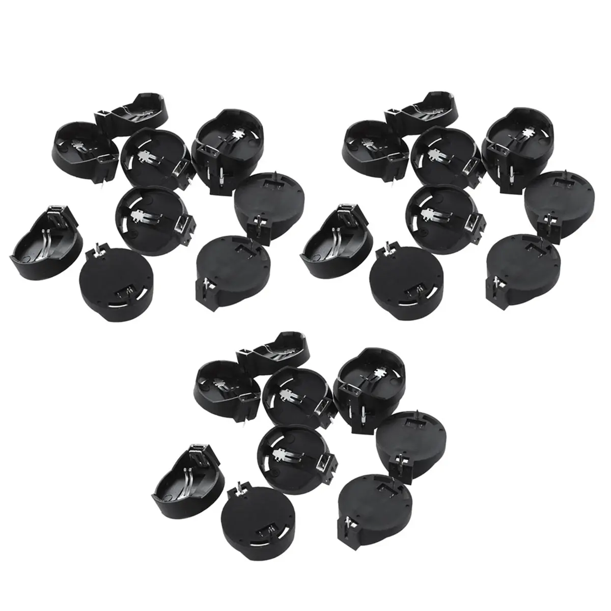 30pcs Black Round Plastic Single Slot CR Series Button Battery Holder Cases - CR2032 Fit, CR/LIR2032 2025 2016 Compatible, 2 Pins Design PCB Plug-In Accessories for Household Appliances