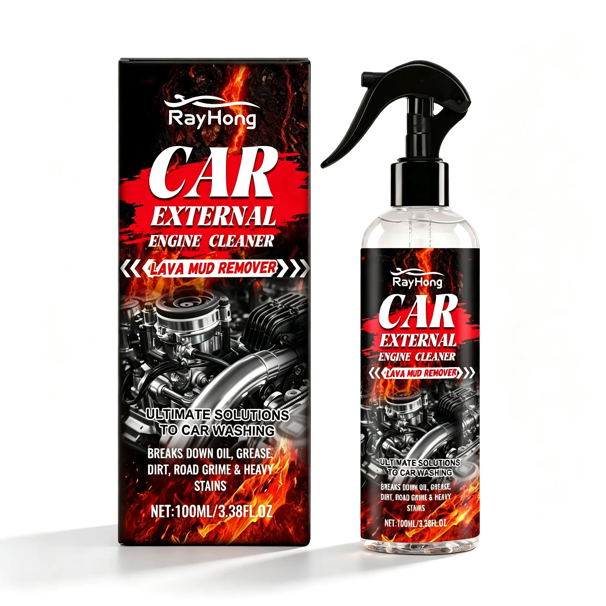 External Car Engine Cleaner Degreaser Spray, Heavy-Duty Grease & Oil Remover for Engine Bay, No-Rinse Formula, Safe on Engine Parts, Wheels, Chassis & Tools, 3.38 fl oz
