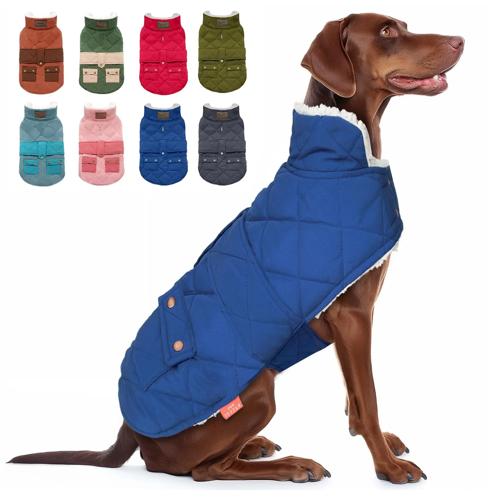 KYEESE Dog Coat Thick Pets Clothes with Pocket Windproof Dog Coats for Small Dogs Waterproof Dogs Jacket with Fleece Lined Warm Pet Winter Puffer Coat with Leash Hole Soft Pet Sweater for Cold Weather