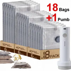 18 Pack Vacuum Storage Bags with 1 pumb, Vacuum Seal Bags for Blankets, Comforters, Clothing & Bedding - Space Saver Compression Bags