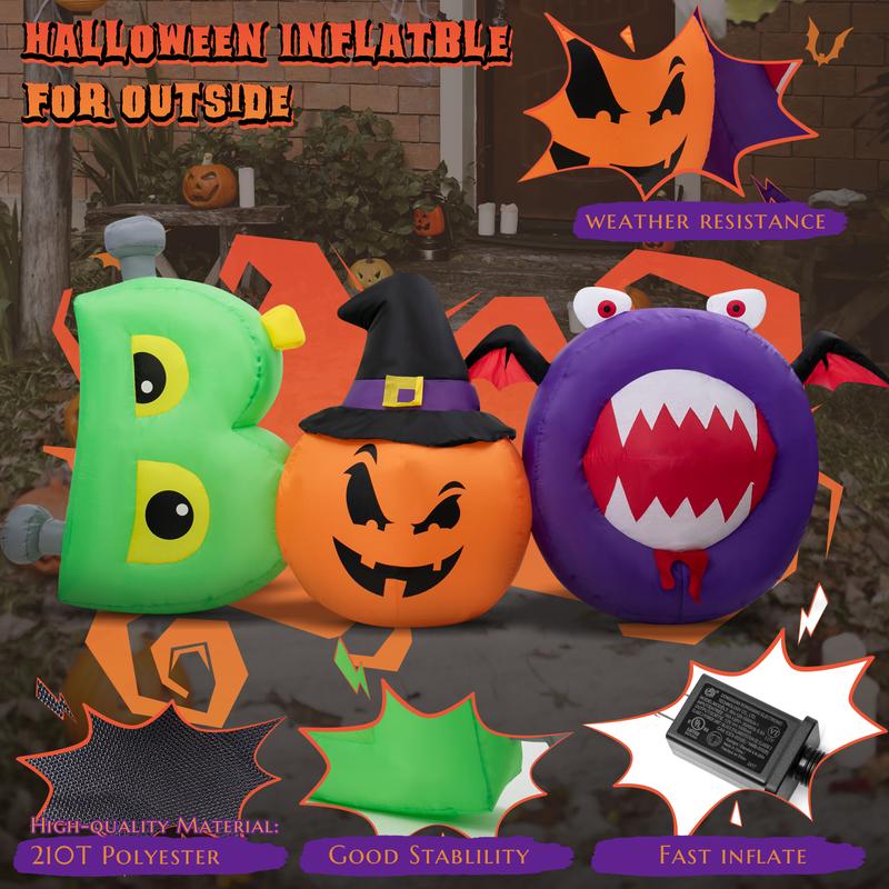 Halloween 8FT Inflatable Outdoor Decorations Boo Inflatable with Scary Eyes Pumpkin Monster Green Orange Purple Built-in LED Lights for Outside Lawn Holiday Decor