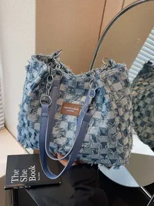 New Large Capacity Denim Tote Bag, Fashion Design Shoulder Casual Handbag, Commuter Shopping Class Labor Day Gift Crossbody Women's Bag, Daily Commuting Bag, Soft Commuter Tote