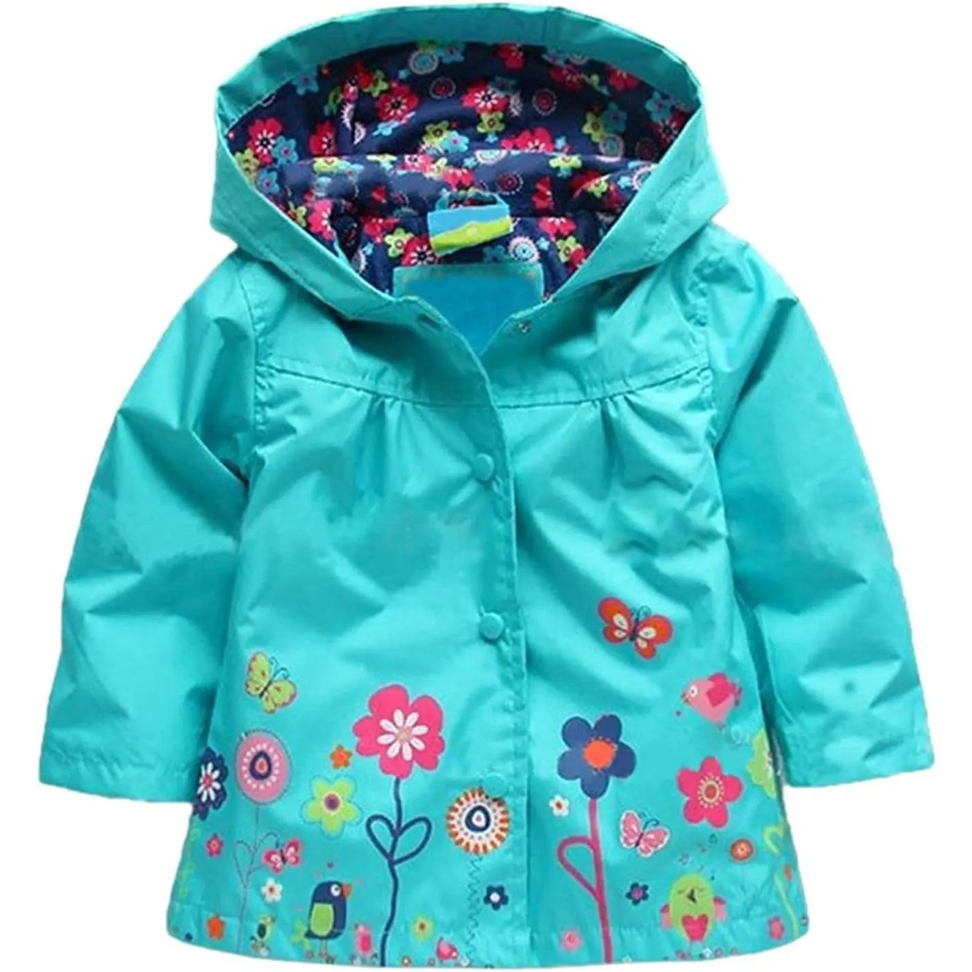 Arshiner Floral Waterproof Hooded Raincoat for Girls, Kids' Water-Resistant Outerwear Jacket