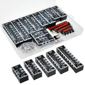 10 count 15A Screw Terminal Blocks with Wiring Strips - 3/4/5/6/8 Position Dual Row Covered, Pre-Insulated Jumpers, 600V for Electrical Wiring Connections