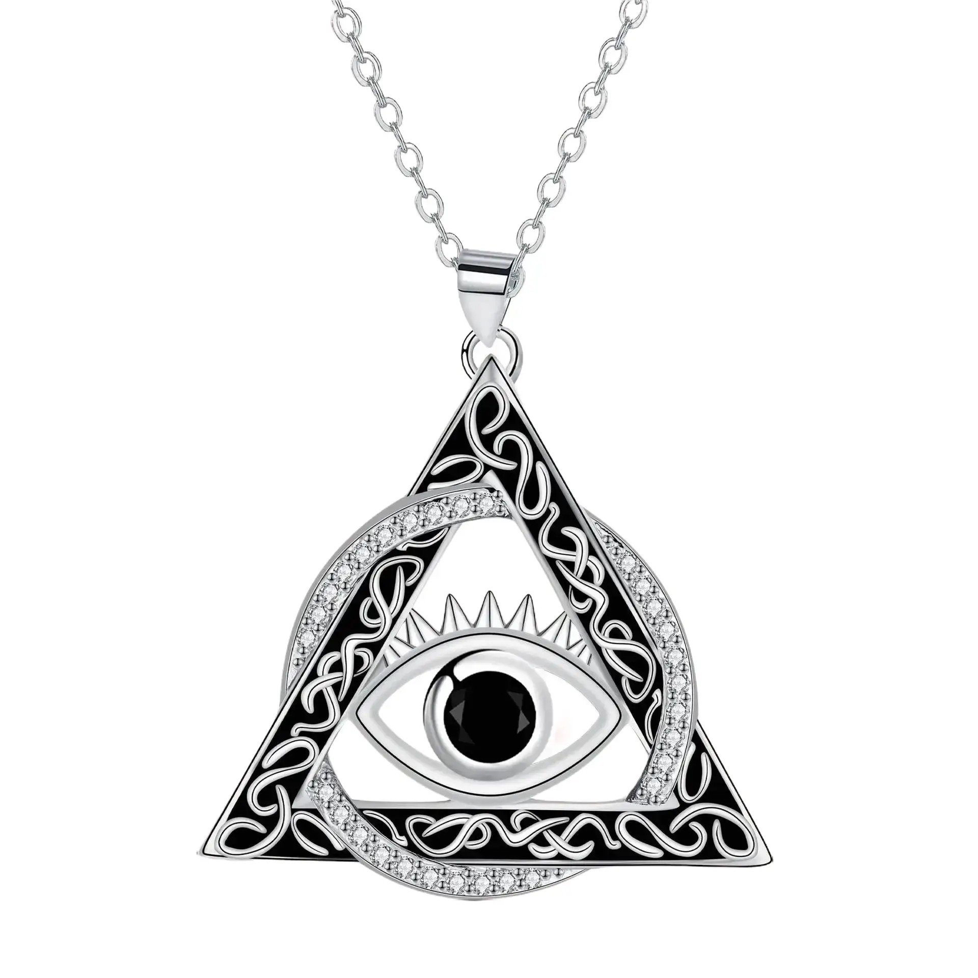 Magic mark All-Seeing Eye Necklace, Handmade Engraved Spiritual Triangle Pendant for Clarity of Vision & Daily Casual Wear, Valentine's Day Gift, Balance In Life, Higher Consciousness, Engraved Detail, Long Length, Unisex Wear, Circular Frame, Elegant, Go