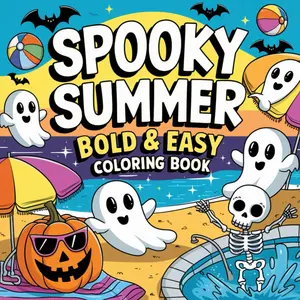 Spooky Summer Bold & Easy Coloring Book 50 Pages for Adults Teens with Creepy Cute Creatures in Summer Moments for Relaxation - Paperback