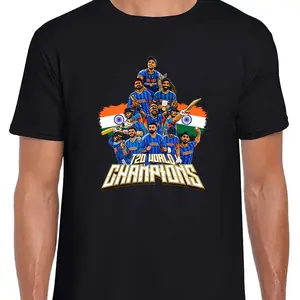 India Cricket World Champions 2026 Black Adult Unisex T-Shirt Tee T20 Cricket