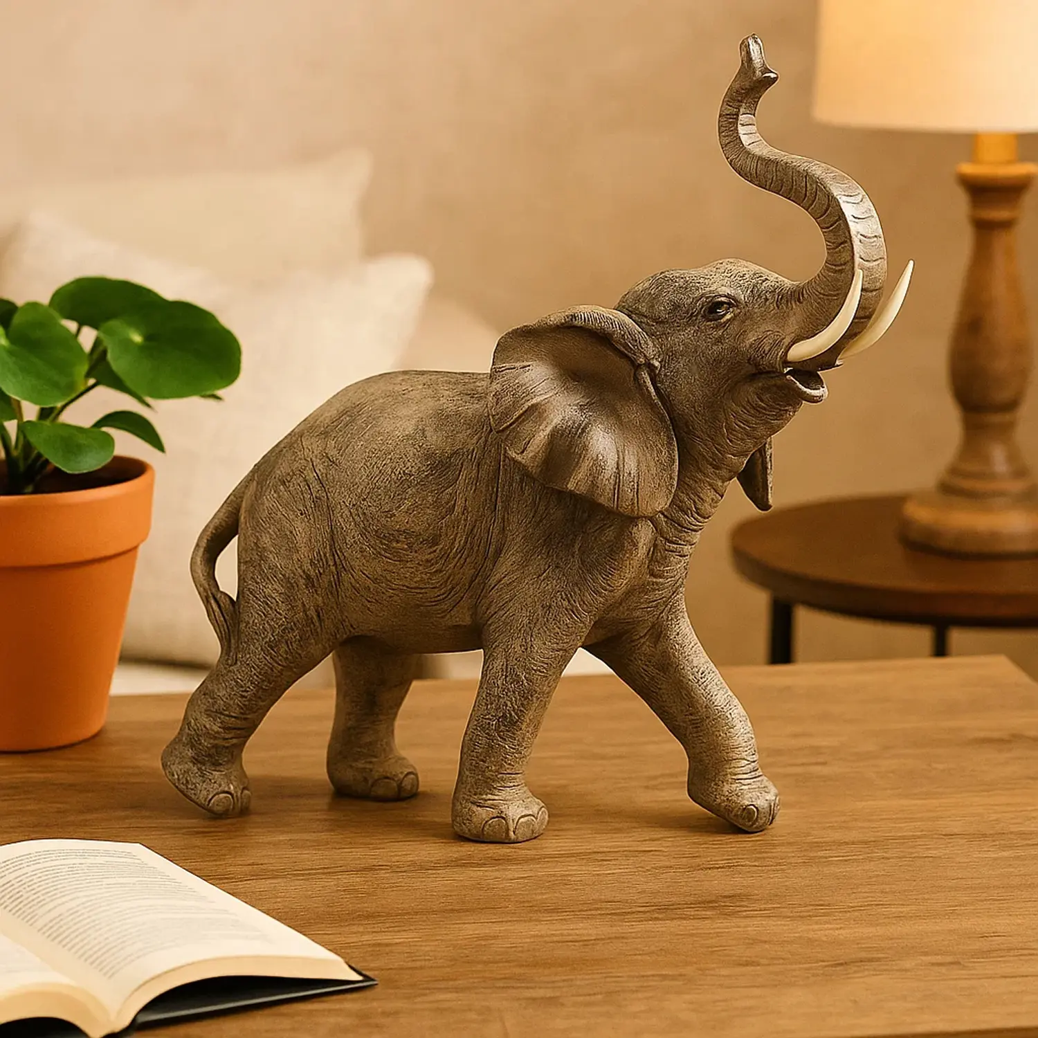 Seraphic Large 13" African Elephant Statue Gifts for Women, Big Elephant Decor Scuplture with Trunk Up for Home Decor
