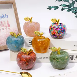 Natural Crystal Gravel Christmas Apple Statue, Resin Reiki Stone, Fengshui Sculpture, Home Decor, Holiday Gift Idea, Home Ornament