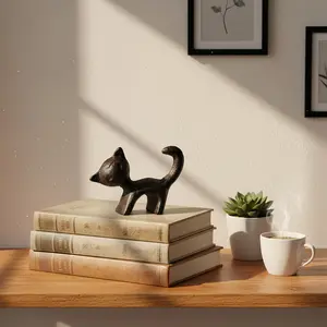 Vintage Cast Iron Cat Statue, Minimalist Abstract Cat Sculpture, Rustic Aesthetic Home Decor, Farmhouse Desk Shelf Decoration, Bookshelf Desktop Ornament