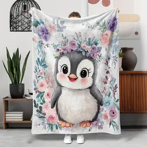 A Cute Cartoon Penguin Patterned Blanket, Suitable For Use On Sofas, Beds, In Offices, Or As A Nap Blanket In Gyms. It'S Also Great For Outdoor Camping And Travel, Featuring An Extra-Large, Soft, And Comfortable Fleece Material
