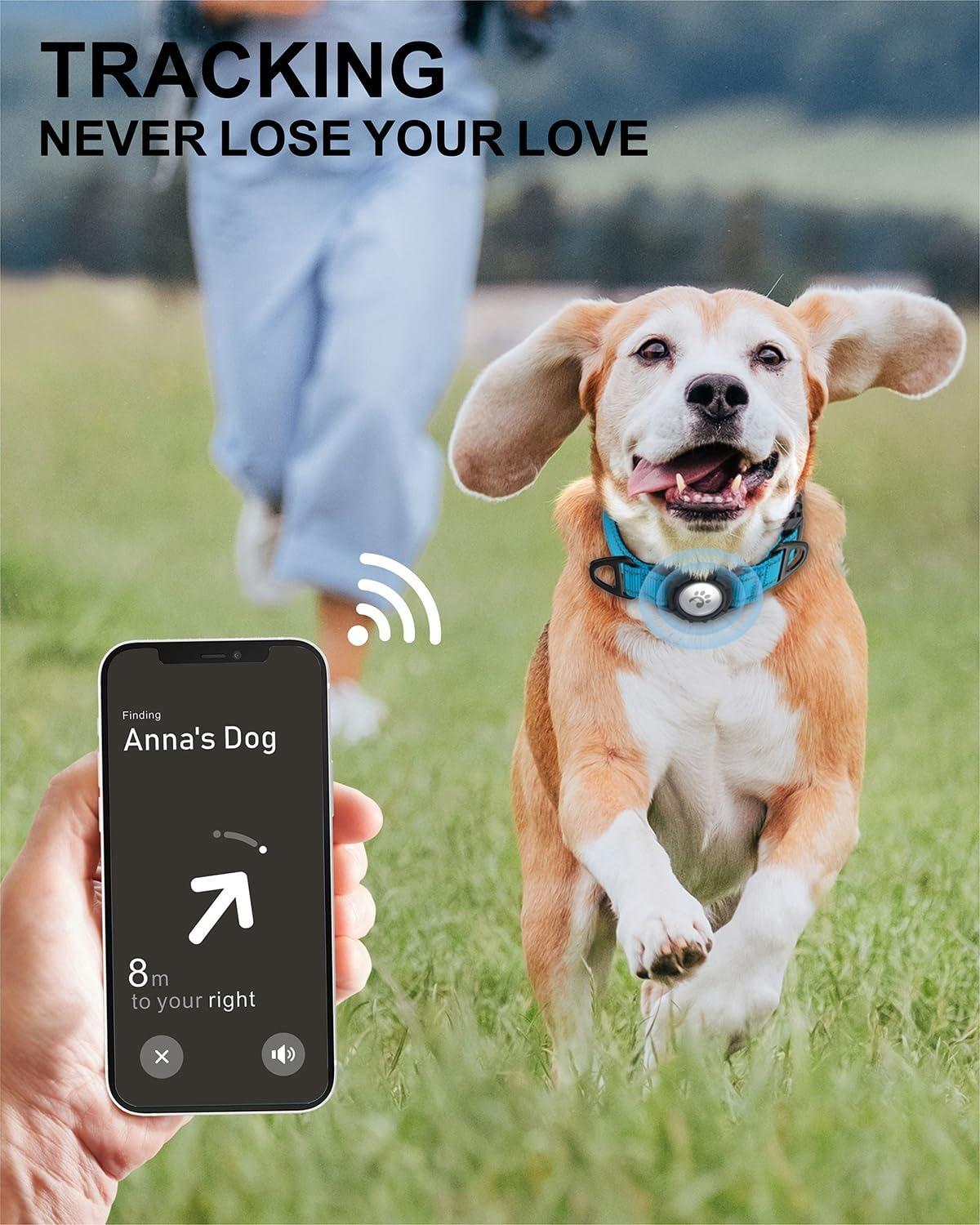 Pet Positioning Tracker Collar - Orange Adjustable Nylon Webbing with Neoprene for Small to X-Large Dogs - Secure Airtag for Tracking & Safety - Lightweight & User-Friendly App - Durable Construction