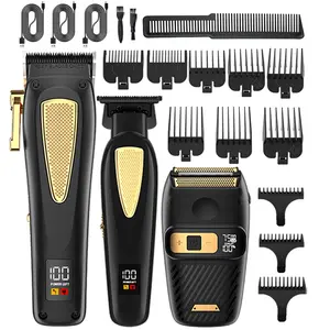 Men’s grooming kit: hair clipper and trimmer; professional cordless men’s hair clipper set; gapless haircutting set with LED display, includes 10 guide combs.