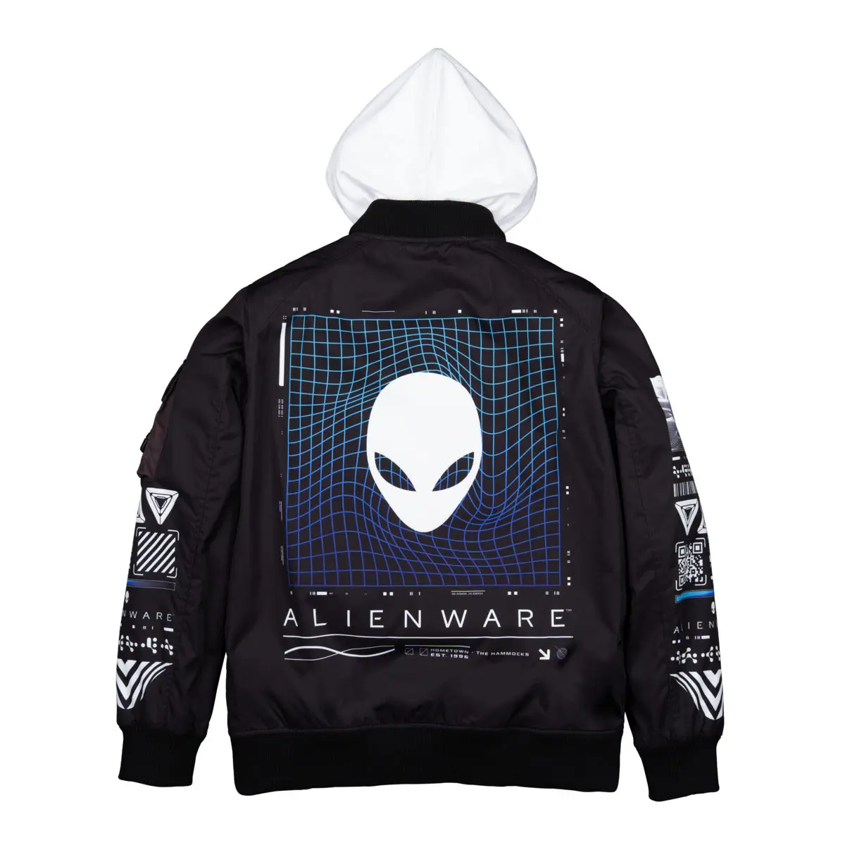 Men's Alienware™ Long Sleeve Utility Bomber Jacket - Black XL Menswear Coats, Novelty Alien Print Zipper Coat, Casual Longsleeves Top