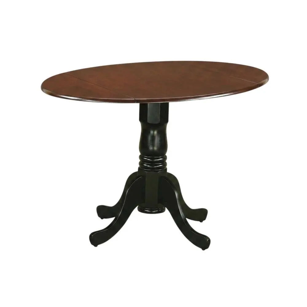 Traditional Mahogany Wood 2-Tone Drop Leaf Round Table with Pedestal Base, Seats 4 People