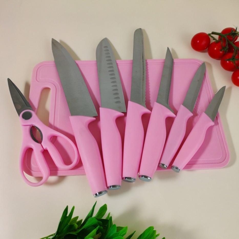 15-Piece Kitchen Knife Set: Solid Wood & Plastic Knife Block, Including Chef's Knife, Japanese-Style Knife, Meat/Vegetable Knife, Chicken Bone Knife, German-Style Steak Knife. Multi-Color Stainless Steel, Ideal for Home Storage & Gifting. Silicone Cutting