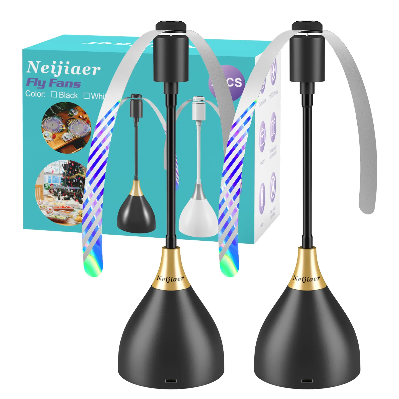 Neijiaer 3-Piece Portable Desktop Fly Repellent Fan - Soft Blades, Silent, USB-Battery Powered, Smart Design, Indoor Pest Control, Repel Bugs, Maintains Clean Living Space (with Battery)