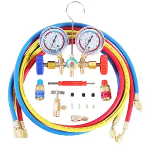 3 Way AC Manifold Gauge Set, HVAC Diagnostic Refrigerant  Tool for Auto Household R404A R134A Refrigerant with 5FT Charge Hose Can Tap Quick Couplers Valve Core Accessories Kit