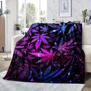 Leaf Print Star Pattern Blanket Soft Flannel Throw For Travel Backpacking And Gifting