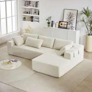 108" Cloud Sectional Couch with L-Shape Chaise,Modern Modular Sofa with Deep Seat, Modular L-Shaped Sectional Sofa Set with 6 Pillows, Upholstered Couches for Living Room Bedroom,No Assembly Required, Beige (Plush Corduroy Fabric) furniture