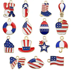 10-30PCS 4th of July Enamel Charms, Patriotic Red White Blue USA Flag Charms for Jewelry Making, Independence Day DIY Keychain, Bracelet & Necklace Accessories outdoorfun