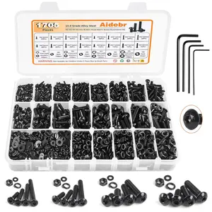 1705PCS Hex Button Machine Screw Assortment Kit, M2 M3 M4 M5 Metric Bolts and Nuts Set with Locking Flat Washers and Allen Wrench, Grade 10.9 Alloy Steel with Case
