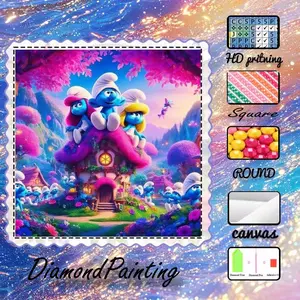 5D-DIY, advanced velvet canvas, diamond art, diamond painting kit, Smurfs, fairy house, dreamy forest AB diamonds, fairy dust diamonds, crystal diamonds, perfect home decoration, handmade diamond art painting kit, special process diamond art kit.