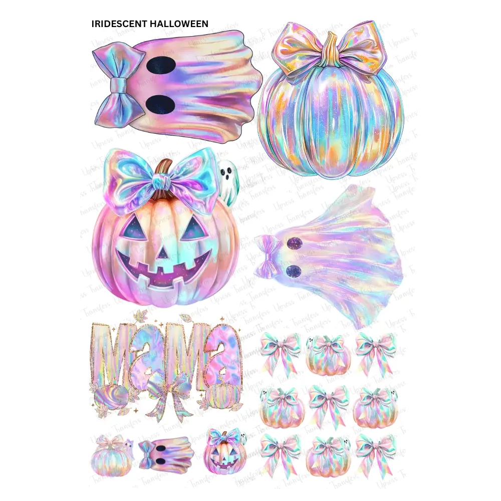 Iridescent Halloween Mini DTF Transfer Gang Sheet 24.5" wide x 36" long Direct To Film