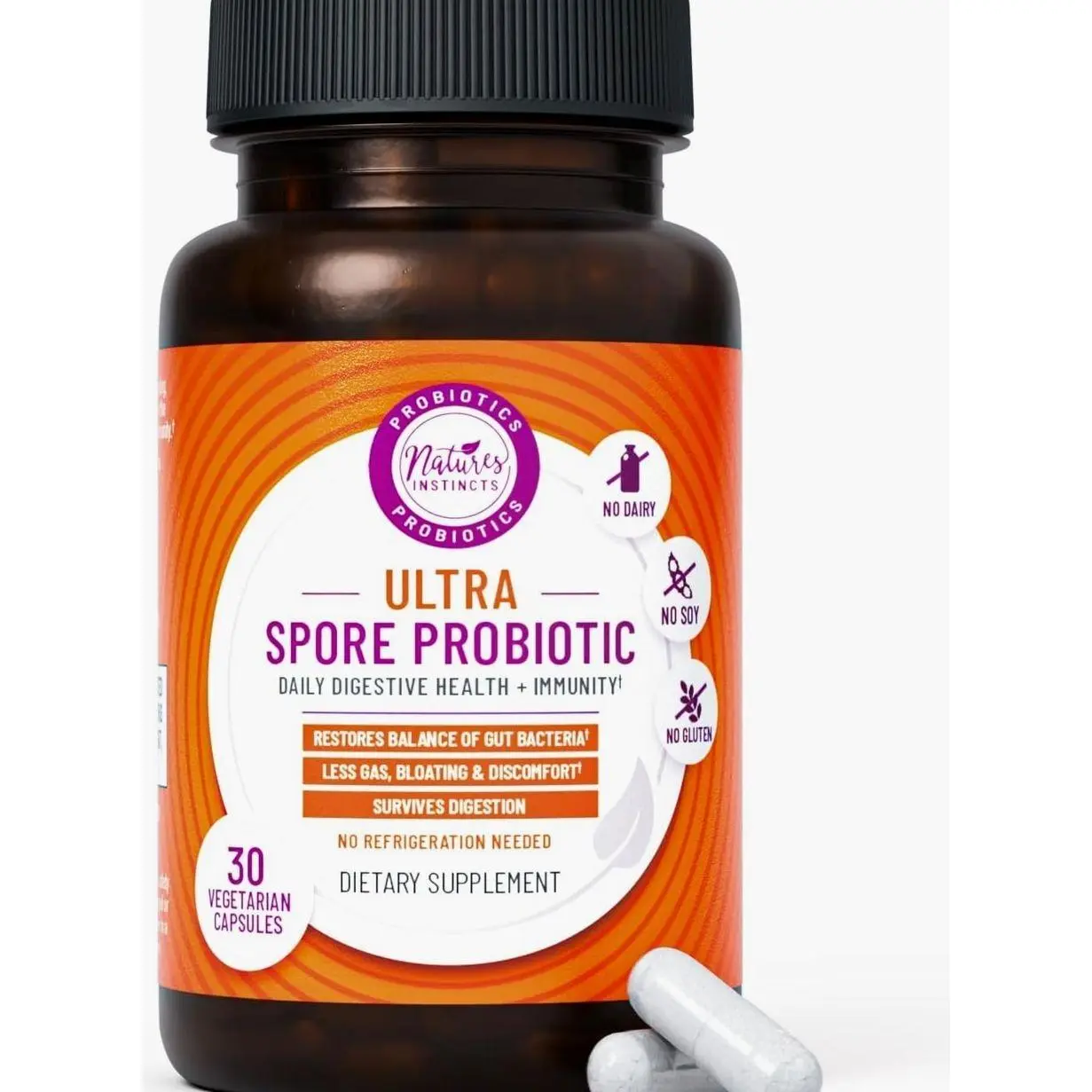 Ultra Spore Probiotic with Live Strains | Daily Soil Based Probiotic for Digestive Support & Gut Health | Soy-Free, Dairy-Free, Gluten-Free, Non-Refrigerated Probiotics, 30 Capsules