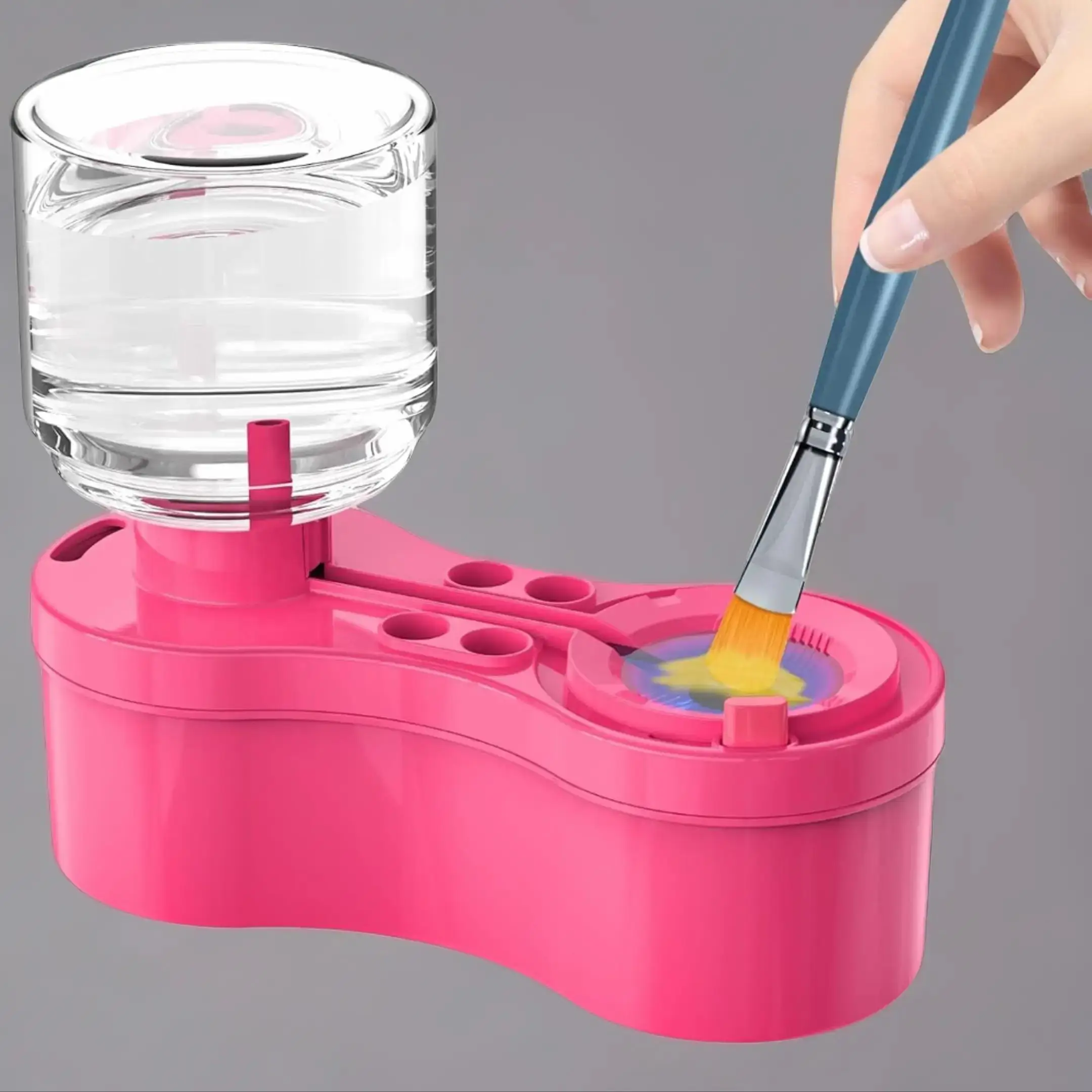 Painting Brush Cleaner, Brush Cleaning Tool with Drain Box & Water Storage Bottle & Brush Holder, Paint Brush Cleaning Tool for Acrylic Watercolor Wat