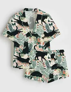 Women's Black Cat Short-Sleeve Pajama Set - Cute Animal Sleepwear Long Pajama, Ideal Gift for Her