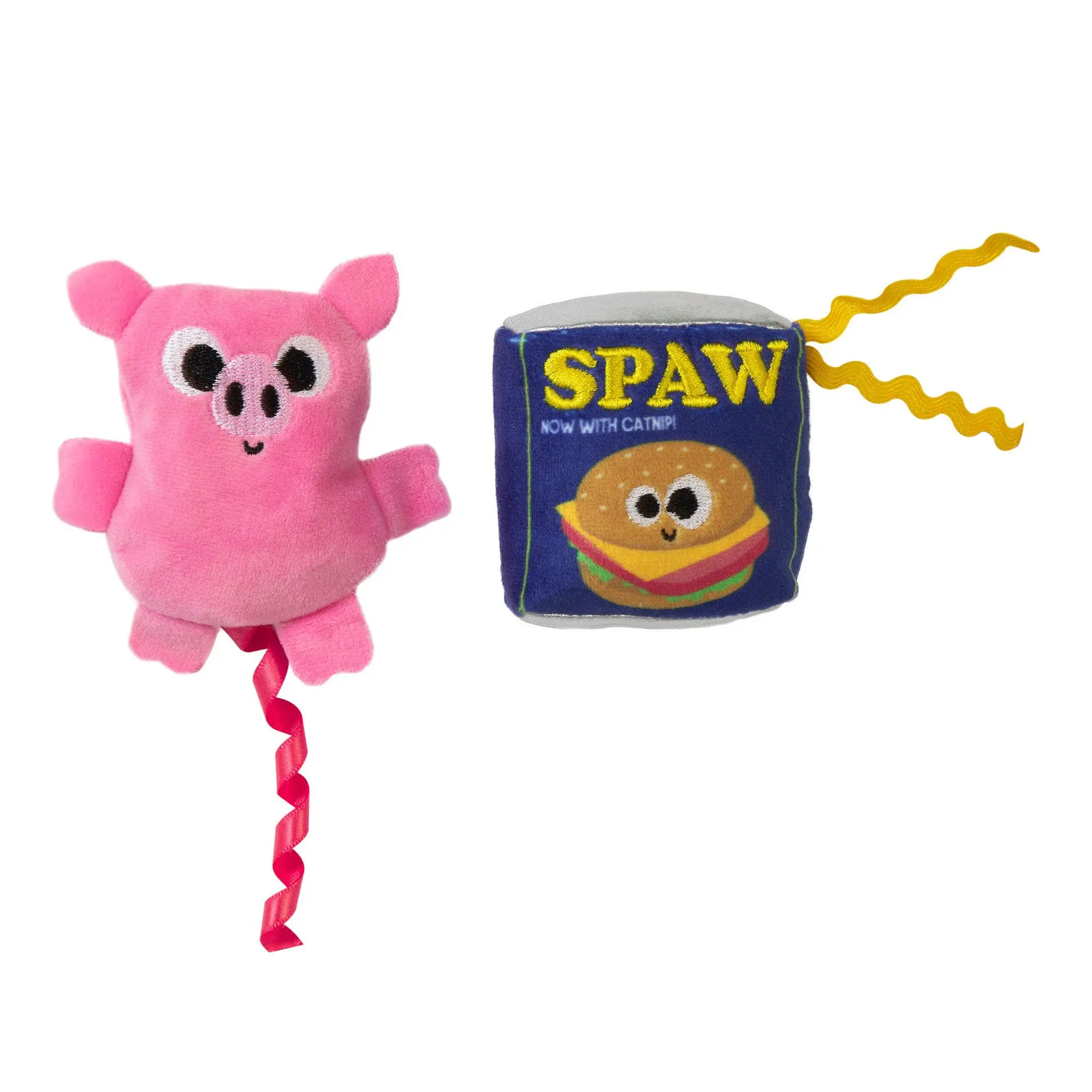 Mad Cat Canned Ham Plush Toy with Pink Design and Red Twist Cord